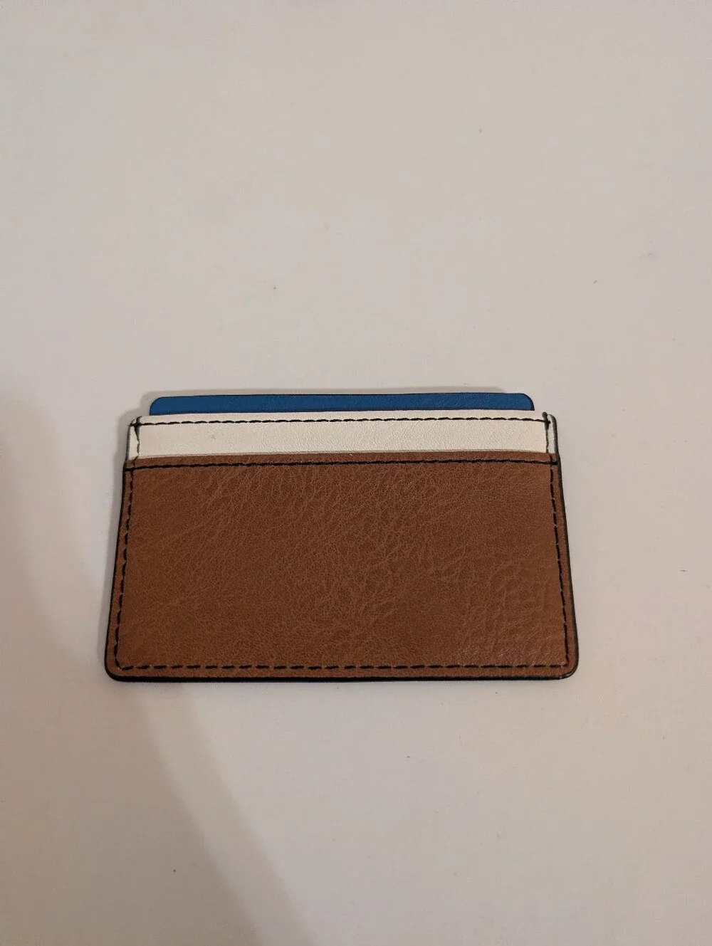 Fossil Card Holder Wallet Brown White Blue Leather Mens Money
